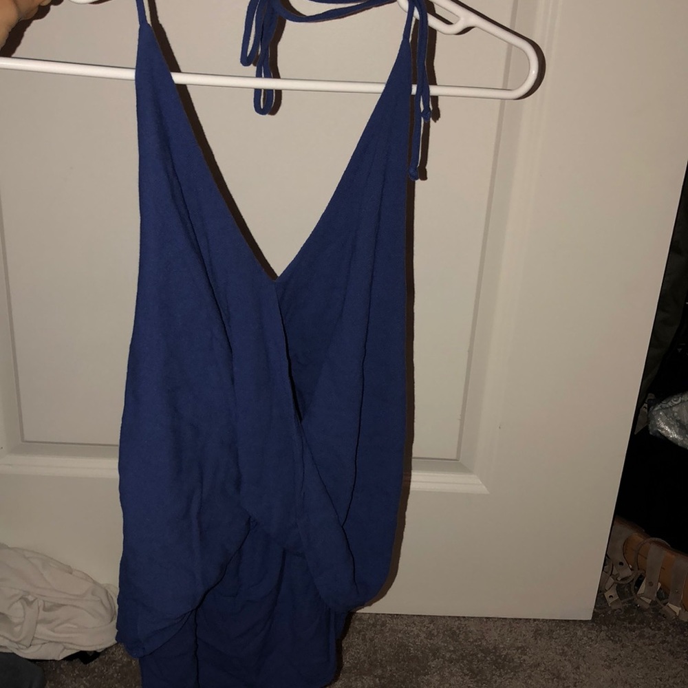 Open back planet blue top